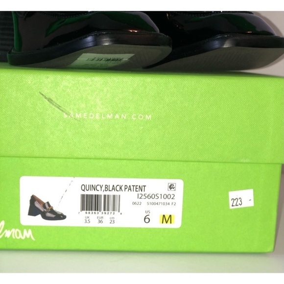 SAM EDELMAN Women’s Black Quincy Block-Heel Loafer Pumps Chain Shiny Size 6 NWT